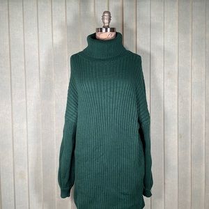 Dark green long sleeve cowl/turtle neck stretch oversized sweater dress size MED